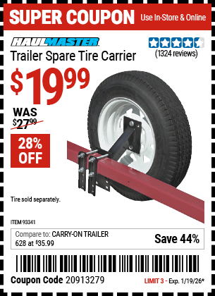 Harbor Freight Coupons, HF Coupons, 20% off - Trailer Spare Tire Carrier