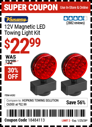Harbor Freight Coupons, HF Coupons, 20% off - 12 Volt Led Magnetic Towing Light Kit