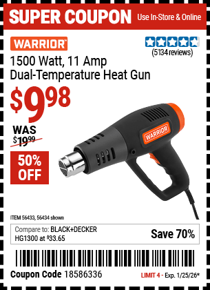 Harbor Freight Coupons, HF Coupons, 20% off - 1500w Dual Temperature Heat Gun