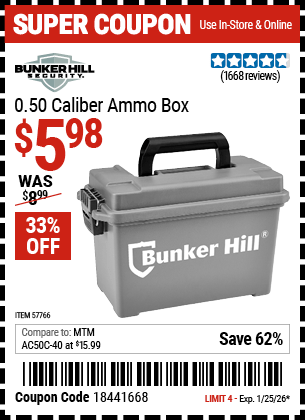 Harbor Freight Coupons, HF Coupons, 20% off - 0.50 Caliber Ammo Box