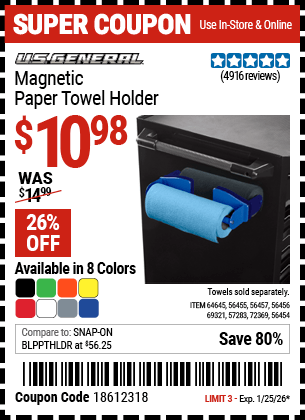 Harbor Freight Coupons, HF Coupons, 20% off - Magnetic Paper Towel Holders
