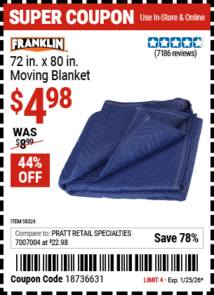 Harbor Freight Coupons, HF Coupons, 20% off - FRANKLIN 72 in. x 80 in. Moving Blanket 