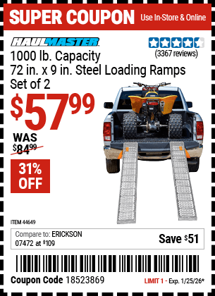 Harbor Freight Coupons, HF Coupons, 20% off - 1000 Lb. Steel Loading Ramps, Set Of Two