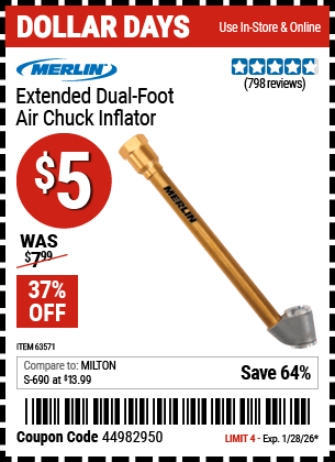 Harbor Freight Coupons, HF Coupons, 20% off - Extended Dual Foot Air Chuck Inflator