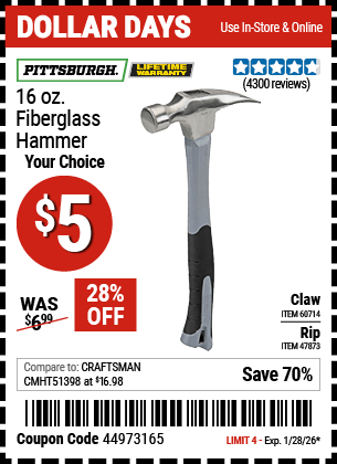 Harbor Freight Coupons, HF Coupons, 20% off - 16 Oz. Fiberglass Handle Hammers