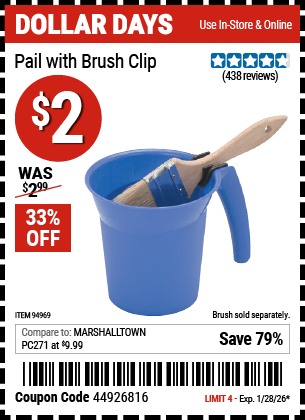 Harbor Freight Coupons, HF Coupons, 20% off - Handy Pail With Brush Clip