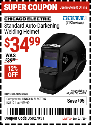 Harbor Freight Coupons, HF Coupons, 20% off - Adjustable Shade Auto-darkening Welding Helmet