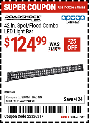 Harbor Freight Coupons, HF Coupons, 20% off - 42 in. Spot/Flood Combo LED Light Bar
