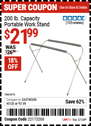Harbor Freight Coupons, HF Coupons, 20% off - Portable Work Stand