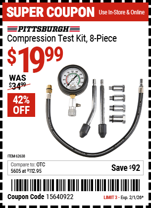 Harbor Freight Coupons, HF Coupons, 20% off - 8 Piece Compression Test Kit
