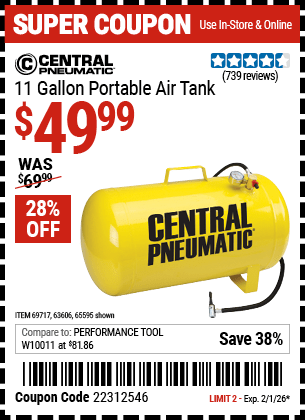 Harbor Freight Coupons, HF Coupons, 20% off - 11 Gallon Portable Air Tank