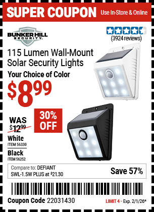 Harbor Freight Coupons, HF Coupons, 20% off - Wall Mount Solar Security Light, White