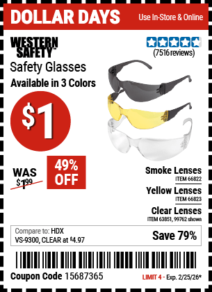 Harbor Freight Coupons, HF Coupons, 20% off - Clear Lens Safety Glasses