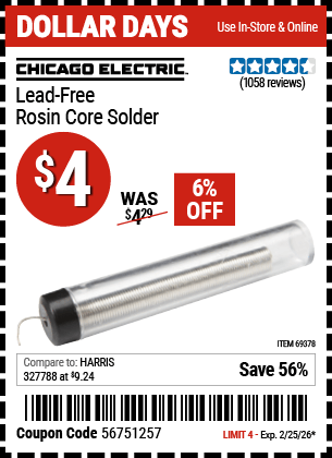 Harbor Freight Coupons, HF Coupons, 20% off - Lead-free Rosin Core Solder