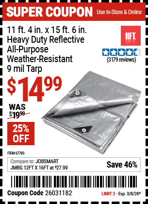Harbor Freight Coupons, HF Coupons, 20% off - 11 Ft. 4 In. X 15 Ft. 6 In. Silver/heavy Duty Reflective All Purpose/weather Resistant Tarp