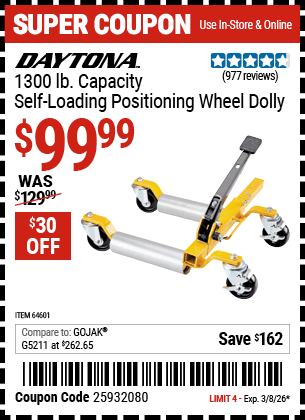 Harbor Freight Coupons, HF Coupons, 20% off - 5200 Lb. Ultra-mobile Self-loading Vehicle Dolly