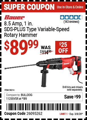 Harbor Freight Coupons, HF Coupons, 20% off - BAUER 8.5 Amp for $99.99