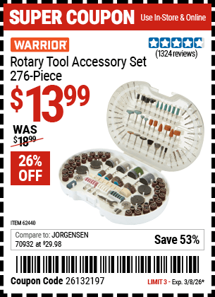 Harbor Freight Coupons, HF Coupons, 20% off - 276 Pc. Rotary Tool Accessory Set