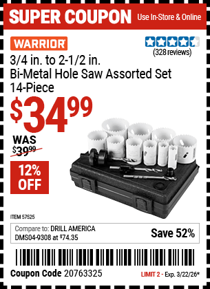 Harbor Freight Coupons, HF Coupons, 20% off - WARRIOR 3/4 in. for $24.99