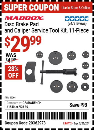 Harbor Freight Coupons, HF Coupons, 20% off - 11 Piece Disc Brake Pad And Caliper Service Tool Kit