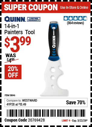 Harbor Freight Coupons, HF Coupons, 20% off - QUINN 14-In-1 Painter�s Tool for $3.99