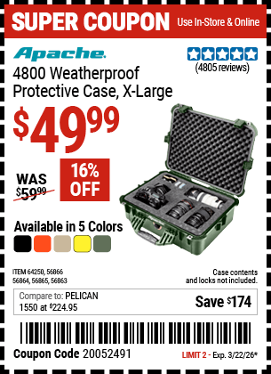 Harbor Freight Coupons, HF Coupons, 20% off - Apache 4800 Weatherproof Case