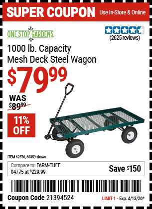 Harbor Freight Coupons, HF Coupons, 20% off - Steel Mesh Deck Wagon