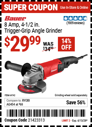 Harbor Freight Coupons, HF Coupons, 20% off - Bauer 4-1/2