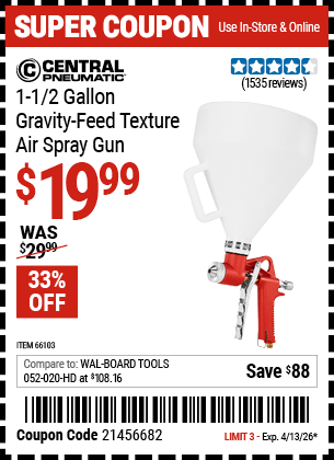 Harbor Freight Coupons, HF Coupons, 20% off - 1-1/2 Gallon Texture Spray Gun
