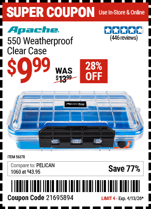 Harbor Freight Coupons, HF Coupons, 20% off - APACHE 550 CLEAR CASE