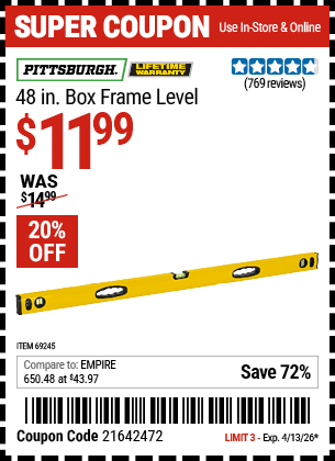 Harbor Freight Coupons, HF Coupons, 20% off - 48