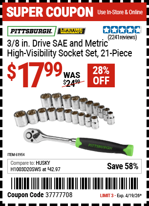 Harbor Freight Coupons, HF Coupons, 20% off - 21 Piece 3/8
