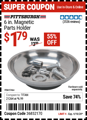 Harbor Freight Coupons, HF Coupons, 20% off - 6 in. Magnetic Parts Holder