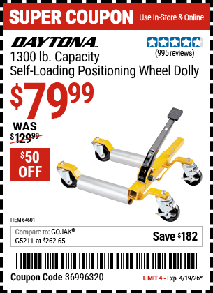 Harbor Freight Coupons, HF Coupons, 20% off - 5200 Lb. Ultra-mobile Self-loading Vehicle Dolly