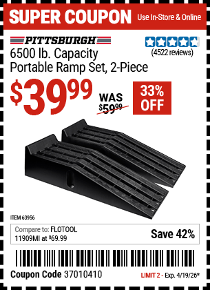 Harbor Freight Coupons, HF Coupons, 20% off - 2 Piece Auto Ramp Sets Polypropylene
