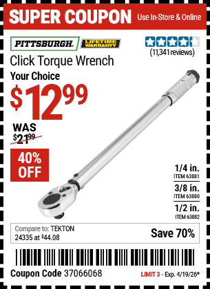 Harbor Freight Coupons, HF Coupons, 20% off - Click-type Torque Wrenches