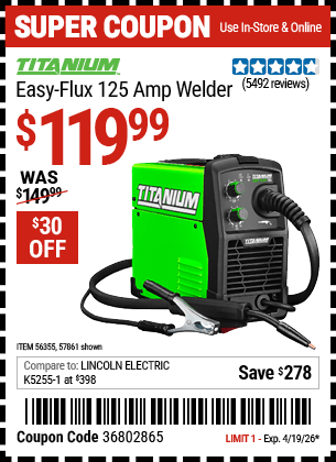 Harbor Freight Coupons, HF Coupons, 20% off - Easy Flux 125 Amp Welder