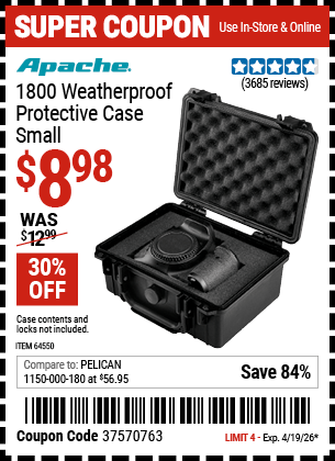 Harbor Freight Coupons, HF Coupons, 20% off - Apache 1800 Weatherproof Protective Case
