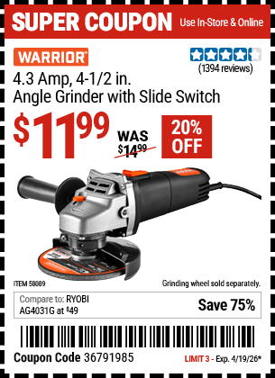 Harbor Freight Coupons, HF Coupons, 20% off - WARRIOR 4.3 Amp 