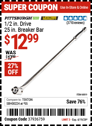 Harbor Freight Coupons, HF Coupons, 20% off - Pittsburgh Pro 1/2