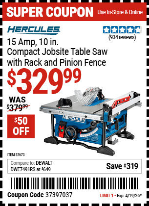 Harbor Freight Coupons, HF Coupons, 20% off - HERCULES 10 in. for $349.99