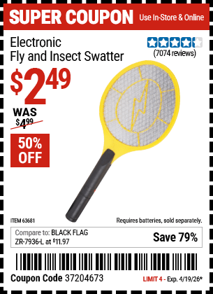 Harbor Freight Coupons, HF Coupons, 20% off - Electronic Fly & Insect Swatter for $2.99