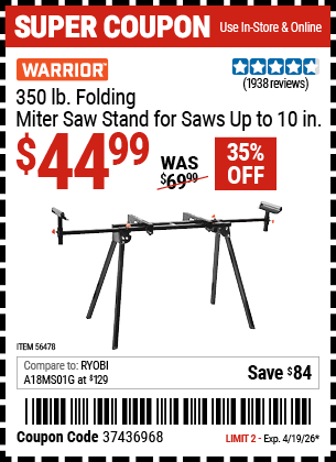 Harbor Freight Coupons, HF Coupons, 20% off - Warrior Universal Folding Miter Saw Stand