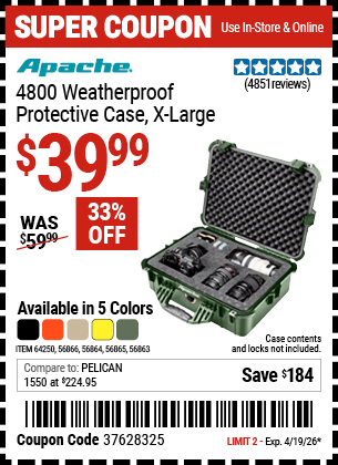 Harbor Freight Coupons, HF Coupons, 20% off - Apache 4800 Weatherproof Case