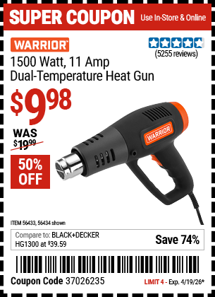 Harbor Freight Coupons, HF Coupons, 20% off - 1500w Dual Temperature Heat Gun