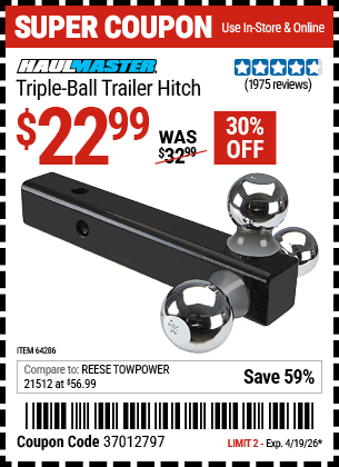 Harbor Freight Coupons, HF Coupons, 20% off - Haul Master Triple Ball Hitch