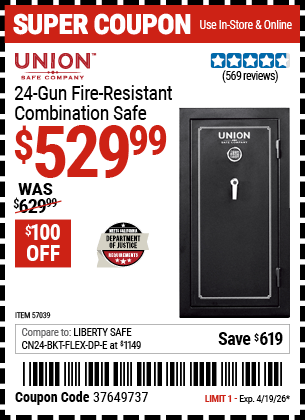 Harbor Freight Coupons, HF Coupons, 20% off - 24 Gun Fire Resistant Combination Safe