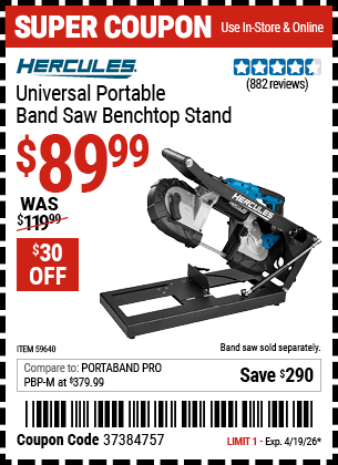 Harbor Freight Coupons, HF Coupons, 20% off - HERCULES Universal Portable Band Saw Benchtop Stand 