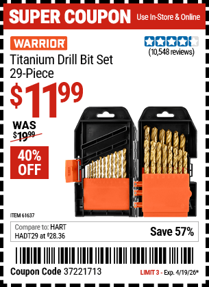 Harbor Freight Coupons, HF Coupons, 20% off - 29 Piece Titanium Drill Bit Set
