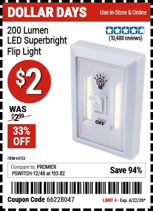 Harbor Freight Coupons, HF Coupons, 20% off - Led Super Bright Flip Light